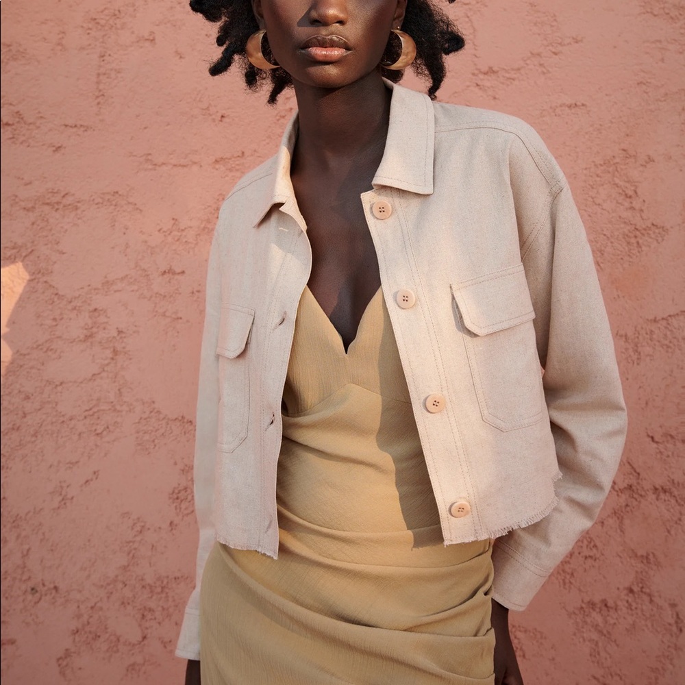 ZARA Linen Blend Cropped Overshirt